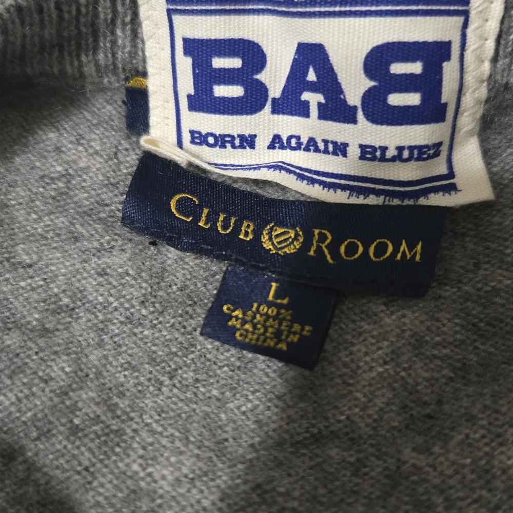Born Again Bluez BAB Peace Sign Cropped Sweater Womens Size Large Cashmere Grey - Picture 7 of 10